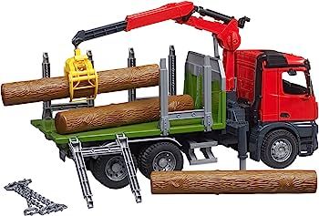 Камион MERCEDES BENZ AROCS дървовоз с товарен кран и 3 дървени трупи BRUDER 03669