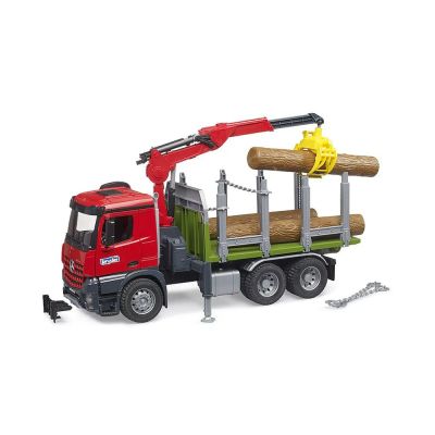 Камион MERCEDES BENZ AROCS дървовоз с товарен кран и 3 дървени трупи BRUDER 03669